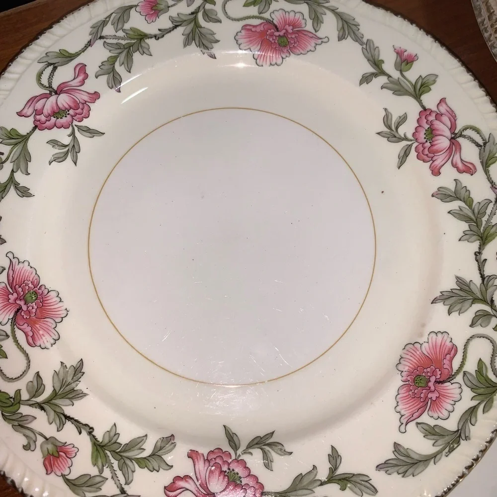 Set of 6 Vintage Plates Floral w/Gold Rim Cottage Shabby Chic Farmhouse Grandma